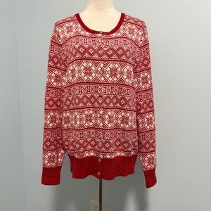 LANDS END Women's Cardigan Sweater Nordic Snowflake Button Up‎ Cotton Size XL
